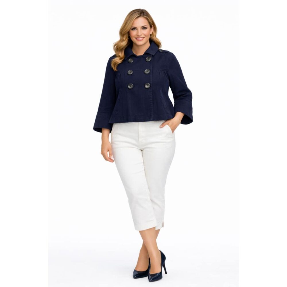 To The Max Short Crop Jacket Coat Navy Blue Military Style Women's WOMANS MEDIUM